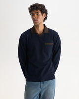 Pendal - Navy And Brown Long-Sleeve Organic Cotton Polo