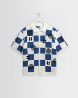 Porto - Ecru And Blue Square Crochet Knitted Shirt