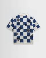 Porto - Ecru And Blue Square Crochet Knitted Shirt
