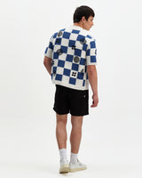 Porto - Ecru And Blue Square Crochet Knitted Shirt