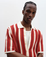 Porto - Ecru And Orange Stripe Crochet Knitted Shirt