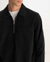 REEVE QUARTER ZIP SWEATSHIRT DRY COTTON LOOPBACK WASHED BLACK
