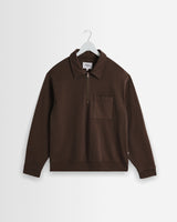 Reeve - Washed Brown Loopback Organic Cotton Collared Sweatshirt