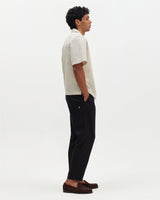 Sears - Natural And Navy Stripe Seersucker Zip Short-Sleeve Shirt