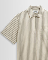 Sears - Natural And Navy Stripe Seersucker Zip Short-Sleeve Shirt