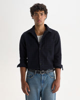 SHELLY L/S SHIRT DOBBY CHECK NAVY / BLACK