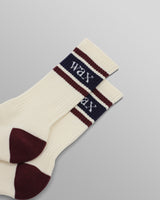 Thorpe - Ecru And Burgundy Branded Stripe Socks