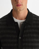 TRISTAN L/S POLO WOOL BLEND RIB CHECK BLACK / CHARCOAL