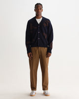 WALKER CARDIGAN FELTED APPLIQUE NAVY / BROWN