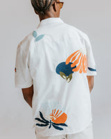 Didcot - Ecru And Multicolour Flower Embroidered Short-Sleeve Shirt
