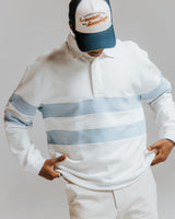 Rowhill - Ecru And Light Blue Stripe Loopback Rugby Shirt