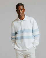 Rowhill - Ecru And Light Blue Stripe Loopback Rugby Shirt