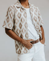 Didcot - Taupe And Ecru Diamond Lace Short-Sleeve Shirt