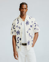 Porto - Ecru And Navy Doodle Crochet Knitted Shirt