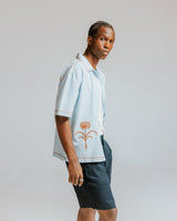 Keats - Light Blue And Rust Embroidered Short-Sleeve Shirt