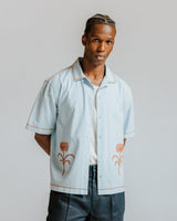 Keats - Light Blue And Rust Embroidered Short-Sleeve Shirt