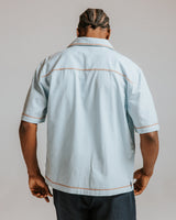 Keats - Light Blue And Rust Embroidered Short-Sleeve Shirt