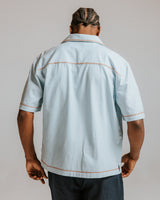 Keats - Light Blue And Rust Embroidered Short-Sleeve Shirt