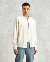 wax london men's Abbot - Ecru Grandad Collar Cotton Chambray Shirt