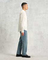 wax london men's Abbot - Ecru Grandad Collar Cotton Chambray Shirt