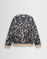 wax london men's Alban - Ecru And Navy Abstract Animal Print Knit Cardigan