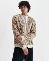 wax london men's Alban - Natural And Brown Floral Textured Jacquard Cardigan