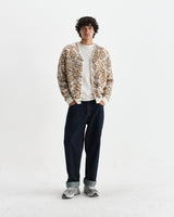 wax london men's Alban - Natural And Brown Floral Textured Jacquard Cardigan