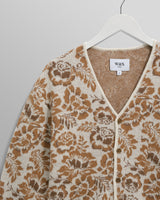 wax london men's Alban - Natural And Brown Floral Textured Jacquard Cardigan