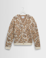 wax london men's Alban - Natural And Brown Floral Textured Jacquard Cardigan