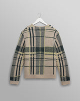wax london men's Alban - Natural And Green Plaid Check Cardigan