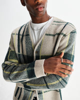 wax london men's Alban - Natural And Green Plaid Check Cardigan