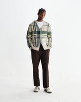 wax london men's Alban - Natural And Green Plaid Check Cardigan