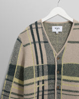 wax london men's Alban - Natural And Green Plaid Check Cardigan