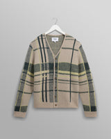 wax london men's Alban - Natural And Green Plaid Check Cardigan