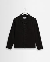 wax london men's Aldred - Black Linen-Cotton Revere Overshirt