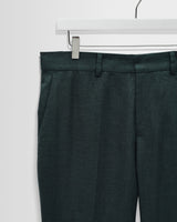 wax london men's Alp - Dark Green Linen Slim Fit Trousers