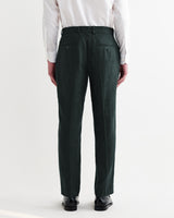 wax london men's Alp - Dark Green Linen Slim Fit Trousers