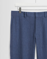 wax london men's Alp - Mid Blue Linen Slim Fit Trousers