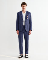 wax london men's Alp - Mid Blue Linen Slim Fit Trousers