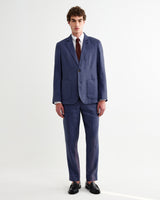 wax london men's Alp - Mid Blue Linen Slim Fit Trousers