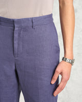 wax london men's Alp - Mid-Blue Linen Trousers