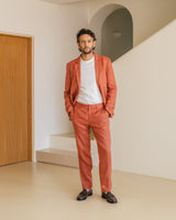 wax london men's Alp - Terracotta Linen Trousers