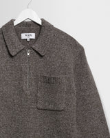 wax london men's Alpha - Brown And Grey Fleck Twist Zip Polo
