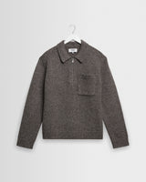 wax london men's Alpha - Brown And Grey Fleck Twist Zip Polo