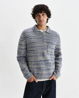 wax london men's Alpha - Grey And Blue Space Dye Zip Polo