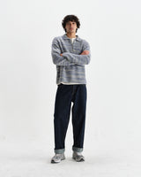 wax london men's Alpha - Grey And Blue Space Dye Zip Polo