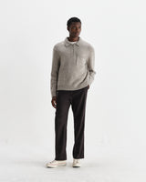 wax london men's Alpha - Grey Plain Stitch Fleck-Wool Zip Polo