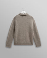 wax london men's Alpha - Grey Plain Stitch Fleck-Wool Zip Polo