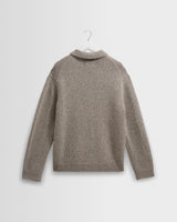 wax london men's Alpha - Grey Plain Stitch Fleck-Wool Zip Polo