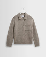 wax london men's Alpha - Grey Plain Stitch Fleck-Wool Zip Polo